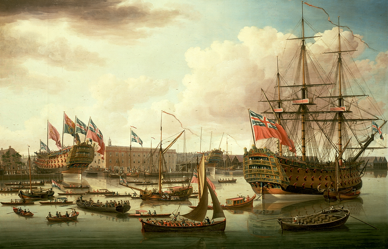 John_Cleveley_the_Elder,_The_Royal_George_at_Deptford_Showing_the_Launch_of_The_Cambridge_(1757)
