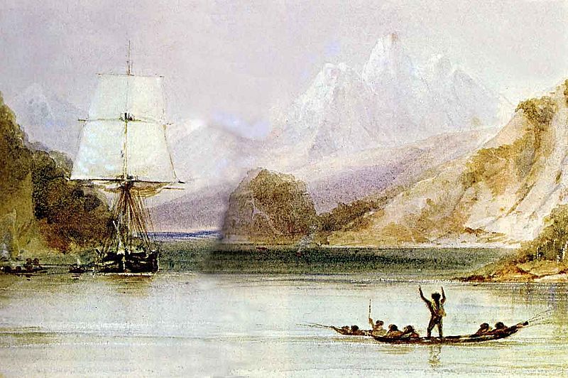 HMS Beagle at Tierra del Fuego by Conrad Martens